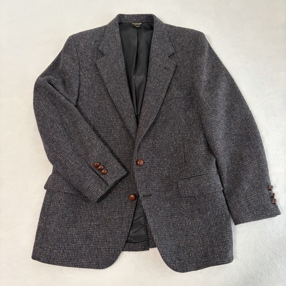 Vintage Harris Tweed Sport Coat 42R Blue/Gray/Purple Men’s Houndstooth Wool